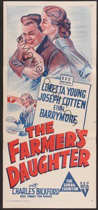 7a037 FARMER'S DAUGHTER Aust daybill R50s Loretta Young, Joseph Cotten, Ethel Barrymore