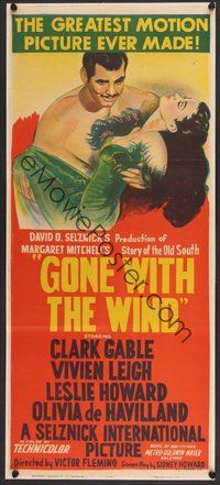 7a039 GONE WITH THE WIND Aust daybill R61 Clark Gable, Vivien Leigh, Leslie Howard, classic!