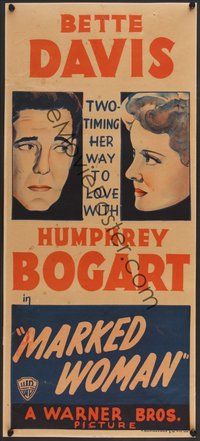 7a040 MARKED WOMAN Aust daybill R50s Bette Davis two-timing her way to love with Humphrey Bogart!