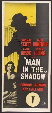 7a048 VIOLENT STRANGER Aust daybill '57 art of sexy Faith Domergue menaced by a Man in the Shadow!