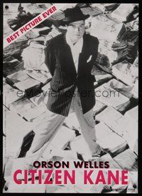 7a594 CITIZEN KANE Belgian 47x66 R90s best picture ever, Orson Welles close up over newspapers!
