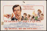 7a600 DEVIL BY THE TAIL Belgian '69 wacky art of Yves Montand lighting cigar w/money & sexy girls!