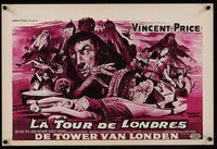 7a731 TOWER OF LONDON Belgian '62 Vincent Price, Roger Corman, great horror artwork!