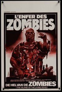 7a748 ZOMBIE Belgian '79 Lucio Fulci, cool art of zombie horde heading to New York City!