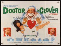 7a348 DOCTOR IN CLOVER British quad '66 wacky artwork of doctor examining half-naked girl in bed!