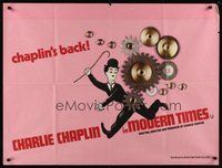 7a378 MODERN TIMES British quad R60s great art of Charlie Chaplin running w/gears in background!