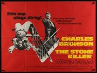 7a398 STONE KILLER British quad '73 Charles Bronson, cop plays dirty shooting guy on fire escape!