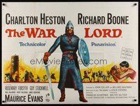 7a409 WAR LORD British quad '65 art of Charlton Heston all decked out in armor with sword!
