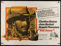 7a413 WILL PENNY British quad '68 close up of cowboy Charlton Heston, Hackett, Donald Pleasance
