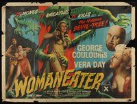 7a415 WOMAN EATER British quad '57 art of wacky tree monster eating sexy woman in skimpy outfit!