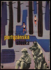7a535 PARTYZANSKA STEZKA Czech 11x16 '60 Eman Kanera, art of boy & dog in forest!