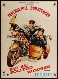 7a144 CRIME BUSTERS Danish '76 great art of cops Terence Hill & Bud Spencer on motorcycle!