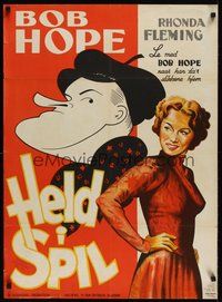 7a156 GREAT LOVER Danish '52 Hirschfeld art of Bob Hope, different art of Rhonda Fleming!