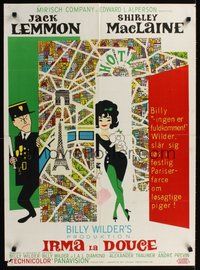 7a164 IRMA LA DOUCE Danish '63 Billy Wilder, great art of Shirley MacLaine & Jack Lemmon!