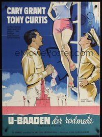 7a185 OPERATION PETTICOAT Danish '60 different art of Cary Grant & Tony Curtis on pink submarine!