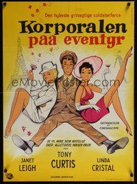 7a188 PERFECT FURLOUGH Danish '58 different artwork of Tony Curtis in uniform with Janet Leigh!