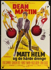 7a222 WRECKING CREW Danish '69 cool different art of Dean Martin as Matt Helm with sexy spy babes!