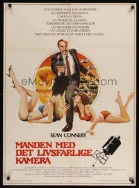7a223 WRONG IS RIGHT Danish '82 Bond-like art of TV reporter Sean Connery & sexy babes!