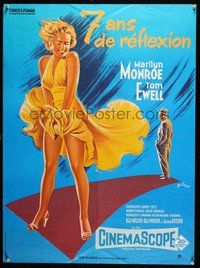 7a015 SEVEN YEAR ITCH French 23x31 R80s Billy Wilder, great Grinsson art of sexy Marilyn Monroe!