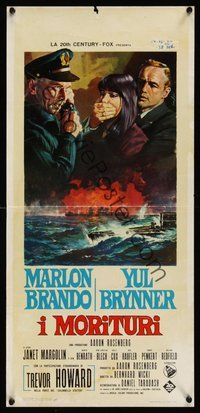 7a468 MORITURI Italian locandina '65 Nistri art of Marlon Brando & Nazi captain Yul Brynner!