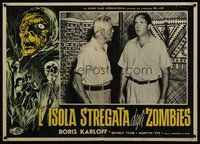 7a436 VOODOO ISLAND Italian photobusta '57 image of Boris Karloff, border art of zombies!