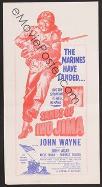 7a054 SANDS OF IWO JIMA New Zealand daybill '50 great artwork of World War II Marine John Wayne!