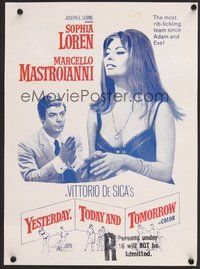 7a057 YESTERDAY, TODAY & TOMORROW New Zealand daybill '63 Sophia Loren, Mastroianni, De Sica!