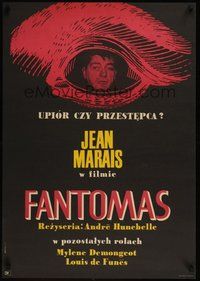 7a246 FANTOMAS Polish 23x33 '67 cool close-up art of Jean Marais in eye by Rapnicki!