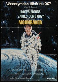 7a068 MOONRAKER Swedish '79 art of Roger Moore as James Bond in outer space by Gouzee!