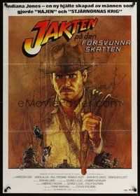7a071 RAIDERS OF THE LOST ARK Swedish '81 great art of adventurer Harrison Ford by Richard Amsel!