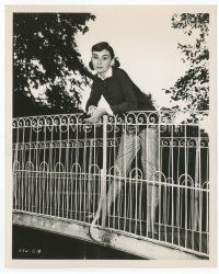 7b005 AUDREY HEPBURN 8x10 still '57 leaning over bridge railing from Love in the Afternoon!