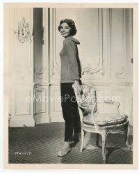 7b004 AUDREY HEPBURN 8x10 still '57 full-length standing by chair from Love in the Afternoon!