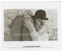 7b176 CLOCKWORK ORANGE 8x10 still '72 Kubrick, masked Warren Clarke with girl on his shoulder!