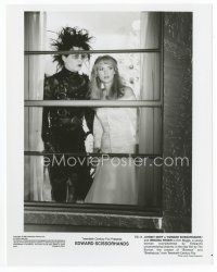 7b219 EDWARD SCISSORHANDS 8x10 still '90 Tim Burton classic, Johnny Depp & Winona Ryder in window!