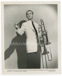 7b265 GLENN MILLER STORY 8x10 still '54 James Stewart in the title role holding his trombone!