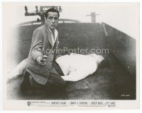 7b333 KEY LARGO 8x10 still '48 John Huston, close up of Humphrey Bogart pointing gun by dead body!