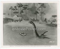 7b356 LAND UNKNOWN 8x10 still '57 special effects image of helicopter flying over dinosaur!