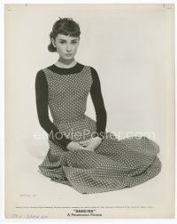 7b011 SABRINA 8x10 still '54 wonderful close up seated portrait of pretty Audrey Hepburn!
