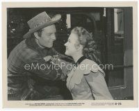 7b513 TEXAS RANGERS 8x10.25 still '51 George Montgomery smiles at pretty Gale Storm!
