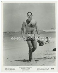 7b523 THUNDERBALL 8x10 still '65 full-length Sean Connery as James Bond barechested on the beach!