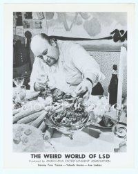 7b554 WEIRD WORLD OF LSD 8x10 still '67 wacky image of bald man with huge feast!