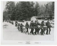 7b556 WILD ANGELS 8x10 still '66 bikers on motorcycles following guys carrying casket to funeral!