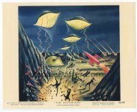 7b071 MYSTERIANS color 8x10 still #10 '59 art of alien ships attacking Earth's surface by Rigg!