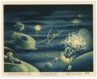 7b069 MYSTERIANS color 8x10 still #1 '59 art of alien ships destroying satellite by Lt. Col. Rigg!