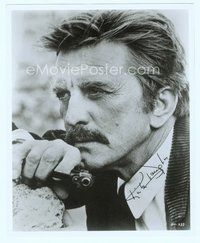 7c262 KIRK DOUGLAS signed 8x10 REPRO still '80s close up with gun & mustache from The Brotherhood!