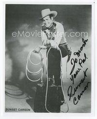 7c313 SUNSET CARSON signed 8x10 REPRO still '80s standing in cowboy outfit holding lariat!