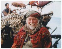 7c237 JAMES COBURN signed color 8x10 REPRO still '01 close up in costume smiling really big!
