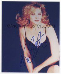 7c259 KIM CATTRALL signed color 8x10 REPRO still '03 waist-high portrait of the star in sexy dress!