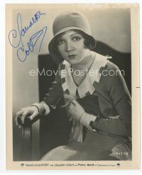 7c187 CLAUDETTE COLBERT signed 8x10 REPRO still '80s seated in cool dress from Manslaughter!