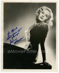 7c090 JUNE HAVER signed deluxe 8x10 still '47 great sexy seated glamour portrait in shadows!